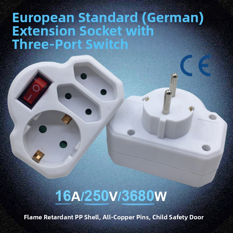 Schuko 1 į 3 lizdų adapteris, Europos Vokietijos standartas, 3 laidų varinis laidas, maksimali apkrova 3.68