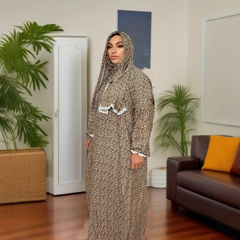 Женски мюсюлмански молитвен халат с интегриран шал и принтована рокля, лято 2025 г., съдържание на основна материя 95% и повече