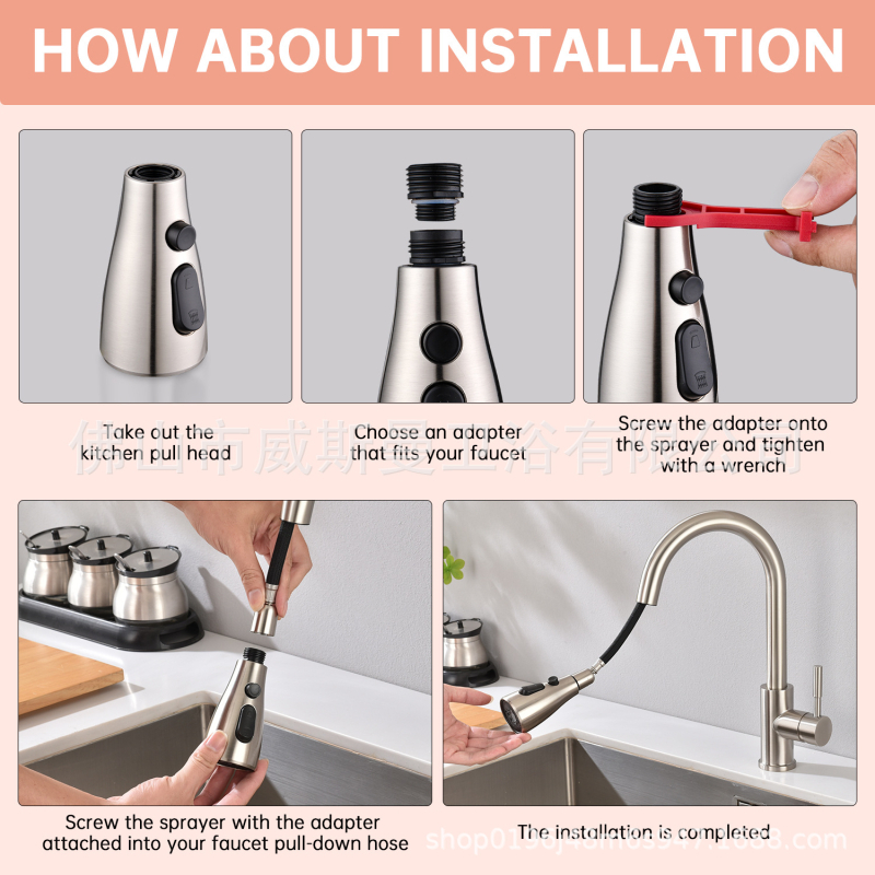 Virtuves krānu pagarinātājs ar izvelkamu galviņu, 11 gab komplekts, modelis A100, ABS materiāls, vienas rokas vadība