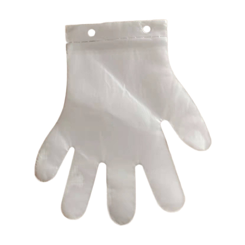 Vienkartinės pirštinės su pakabinimo skylė, cateringo ir komercinėms virtuvėms, polietilenas, dulkių atsparios, storis 0.013 mm