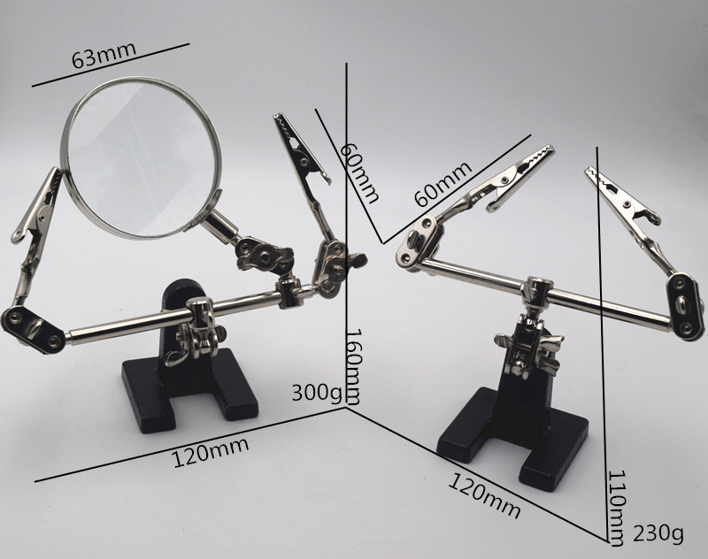 Suvirinimo stotis su 3× priartinimo klipu, litavimo laikiklis, chromuotos rėmas ir LED darbo stalo lemputė