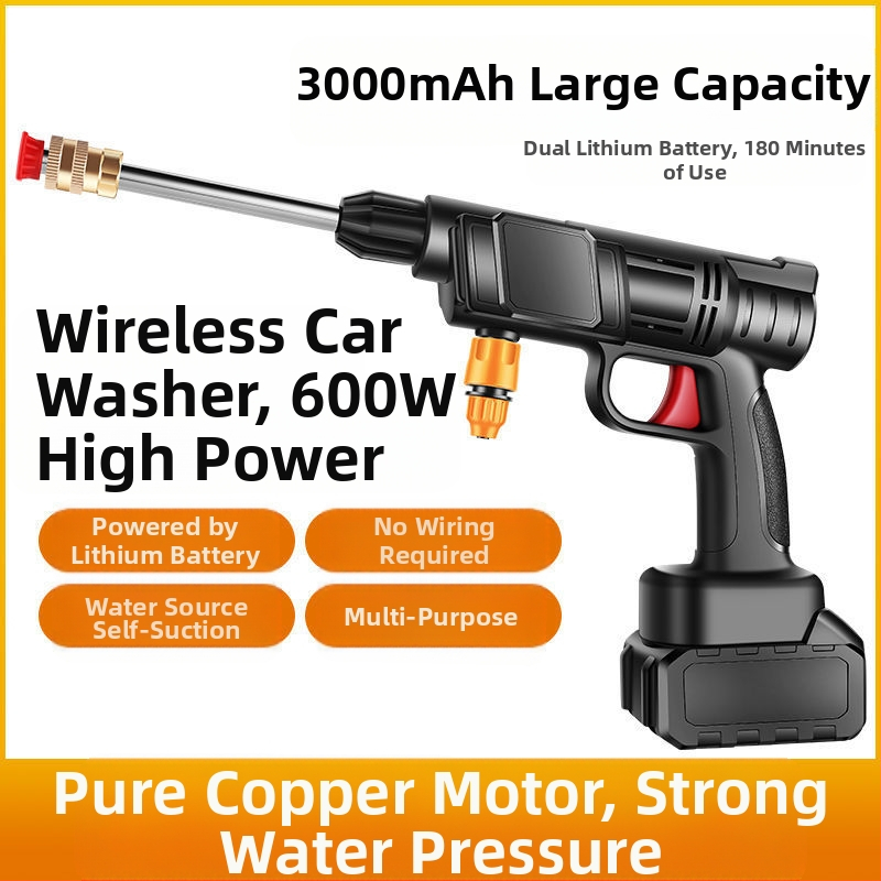 Bezdrôtový set na umývanie auta vodnou pištoľou, prenosná elektrická pištoľ na vodu, meďová hlava, tlak 10 kg, 2 typy postreku