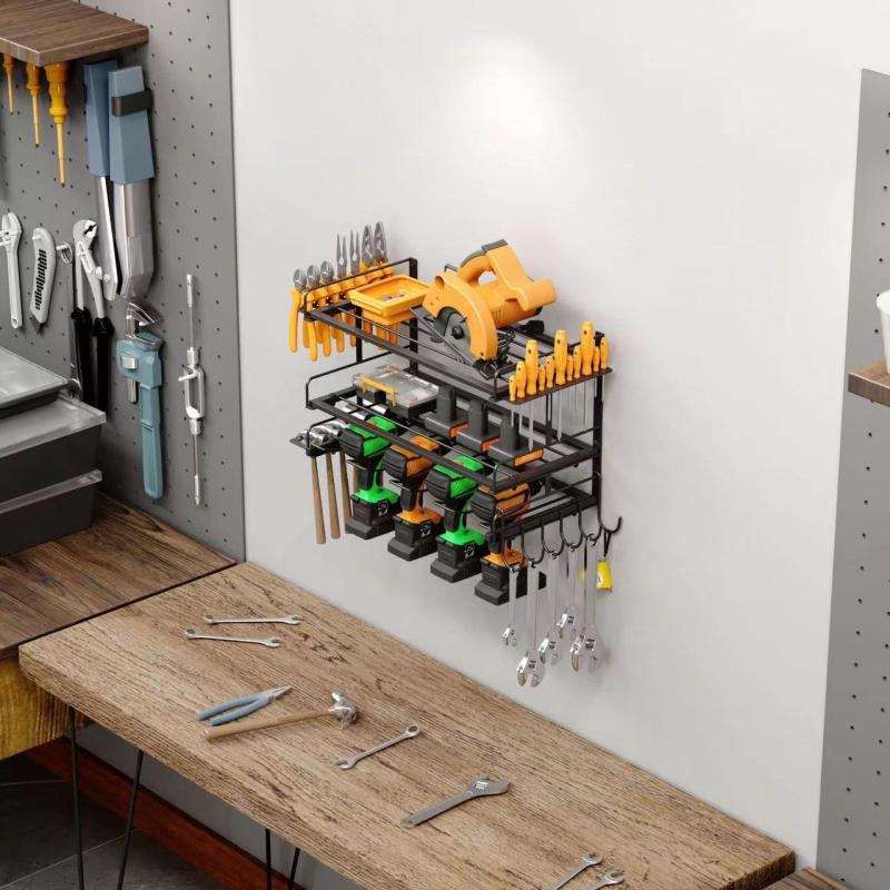 Fali eszköztároló szénacélból, 5 réteg, többfunkciós, retro stílus