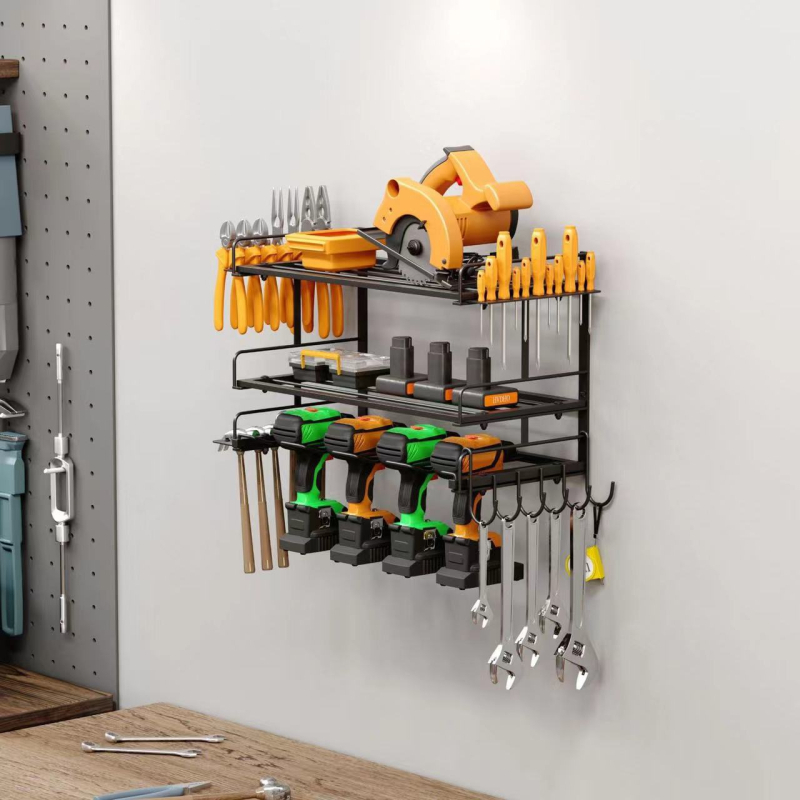 Fali eszköztároló szénacélból, 5 réteg, többfunkciós, retro stílus