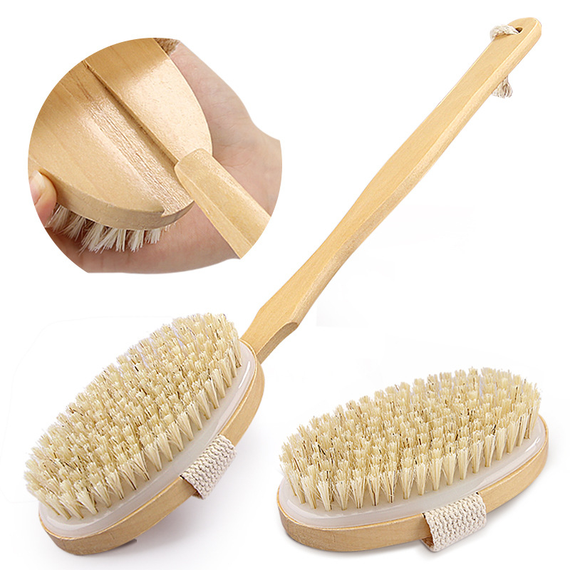 Βούρτσα μπάνιου και μασάζ με μακριά ξύλινη λαβή, τρίχες από λωτό σε μείγμα πολυεστέρα-βαμβακιού, αποσπώμενο διπλής χρήσης μοντέλο, διαθέσιμο ιδιωτικό σήμα