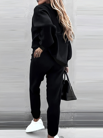 Γυναικείο σετ φούτερ και παντελόνι με εκτύπωση κειμένου – μακριά μανίκια, πολυεστέρας, περιεκτικότητα 95%+, ιαπωνοκορεατικό casual στυλ, χειμώνας 2025