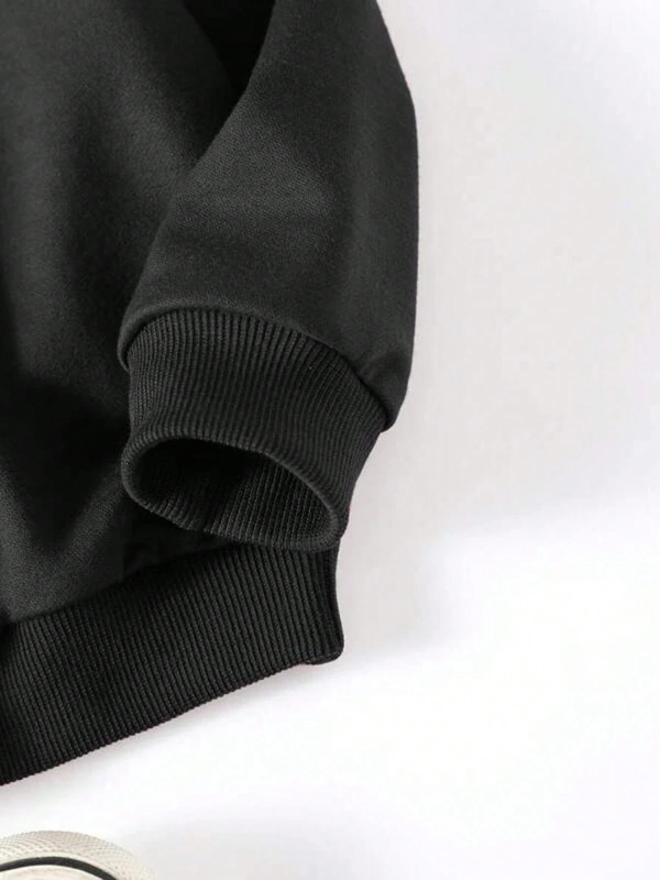 Gyerekeknek készült galléros pulóver, hosszú ujjú, 100% pamut, betűk nyomtatása, puha és vastag anyag