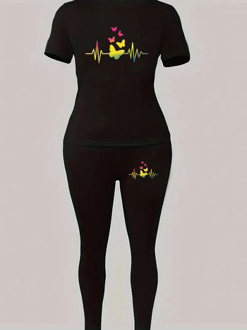 Γυναικείος casual κοστούμι με εκτύπωση, Milk Silk ύφασμα, πολυεστέρας + σπάντεξ, 3/4 μανίκια, Άνοιξη 2025