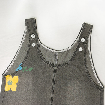 Γυναικεία αμάνικη ολόσωμη φόρμα σε μποέμ στυλ, εκτύπωση, casual μοντέλο, λεπτό ντένιμ, βαμβάκι-πολυεστέρας, μέση μεσαία, ίσια γραμμή παντελόνι