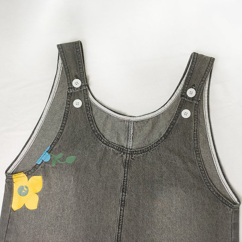 Ženski bezrukavni jumpsuit u boemskom stilu, print, casual model, tanki denim, pamuk-poliester smjesa, srednji pojas, ravne hlače