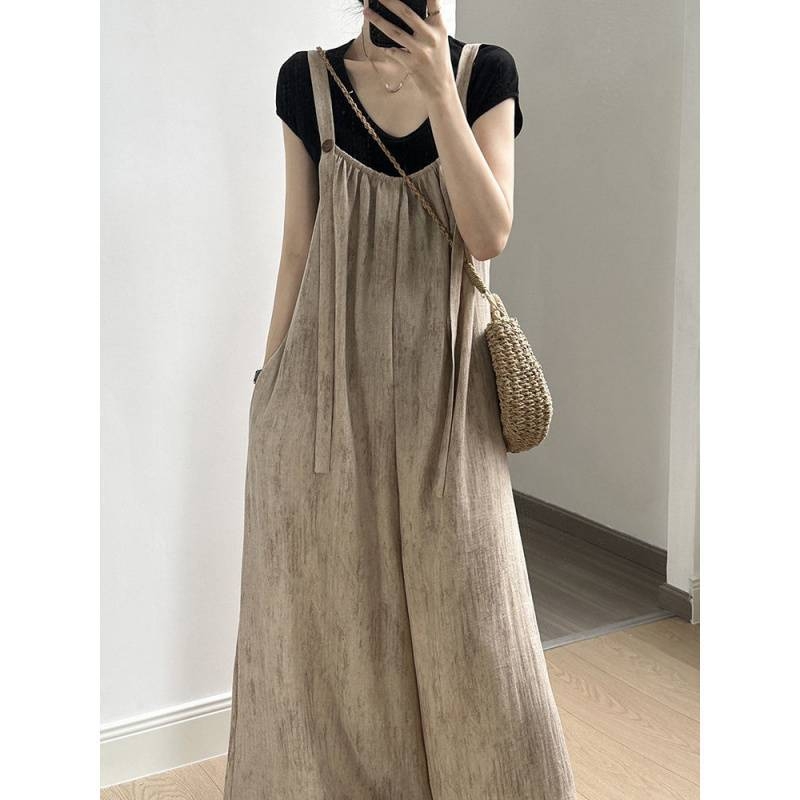 Дамски двукомпонентен комплект: презрамкови панталони и жилетка в японски стил, драпирана дълга рокля-комбинация, лято 2023, плат 95%+