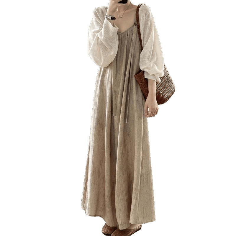 Дамски двукомпонентен комплект: презрамкови панталони и жилетка в японски стил, драпирана дълга рокля-комбинация, лято 2023, плат 95%+