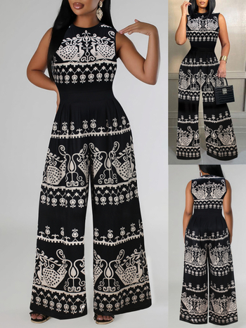 Ολόσωμη φόρμα γυναικεία με στρογγυλό λαιμό, χωρίς μανίκια, μέση τονισμένη, ίσιο παντελόνι, ύφασμα πολυεστέρα-σπαντέξ, καλοκαίρι 2025