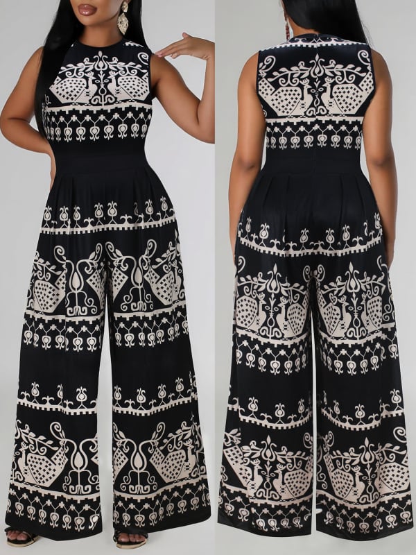 Elegáns ujjatlan overál kerek nyakkal, derék kiemelt, egyenes szabású nadrág, poliészter-spandex keverék, nyár 2025