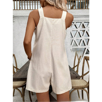 Φόρμα ολόσωμη χωρίς μανίκια, casual στιλ, πολυεστέρας, μονόχρωμη, φαρδιά μέση, ίσια γραμμή, μήκος παντελόνι τριών τεταρτών, καλοκαίρι 2025