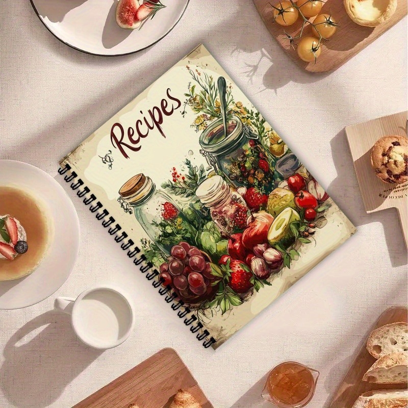 Spiralinė receptų knyga – virtuvės planavimo sąsiuvinis, asmeninė užrašų knygelė, 50 puslapių