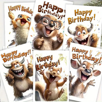 Σετ ευχετήριων καρτών με φάκελο — Ρετρό στυλ, ευχές για γενέθλια με ζωάκια, εκτύπωση, υλικό Jammed, κατάλληλο για γενέθλια και Ημέρα του Δασκάλου