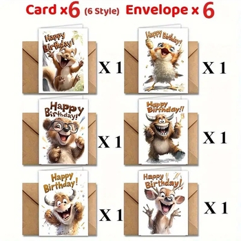 Σετ ευχετήριων καρτών με φάκελο — Ρετρό στυλ, ευχές για γενέθλια με ζωάκια, εκτύπωση, υλικό Jammed, κατάλληλο για γενέθλια και Ημέρα του Δασκάλου