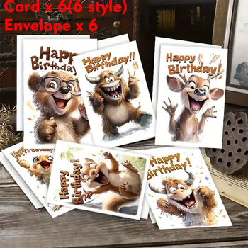 Σετ ευχετήριων καρτών με φάκελο — Ρετρό στυλ, ευχές για γενέθλια με ζωάκια, εκτύπωση, υλικό Jammed, κατάλληλο για γενέθλια και Ημέρα του Δασκάλου