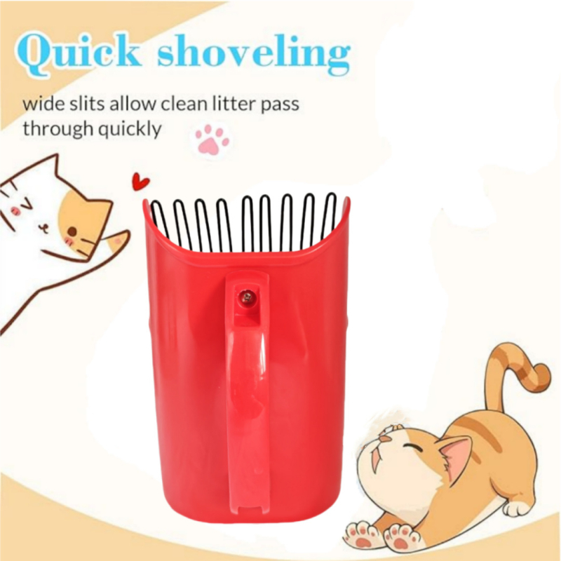 Katės smėlio šaukštas, dviejų funkcijų valymo priemonė, plastikinis korpusas su metaline baze, bendro naudojimo