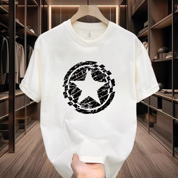 Ανδρική κοντομάνικη μπλούζα από 100% βαμβάκι, μινιμαλιστικό στυλ, στρογγυλός λαιμός, εκτύπωση, στενή γραμμή