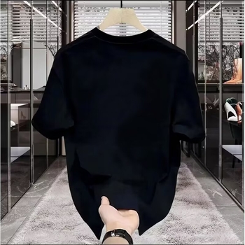 Ανδρική κοντομάνικη μπλούζα από 100% βαμβάκι, μινιμαλιστικό στυλ, στρογγυλός λαιμός, εκτύπωση, στενή γραμμή