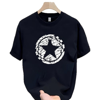 Ανδρική κοντομάνικη μπλούζα από 100% βαμβάκι, μινιμαλιστικό στυλ, στρογγυλός λαιμός, εκτύπωση, στενή γραμμή