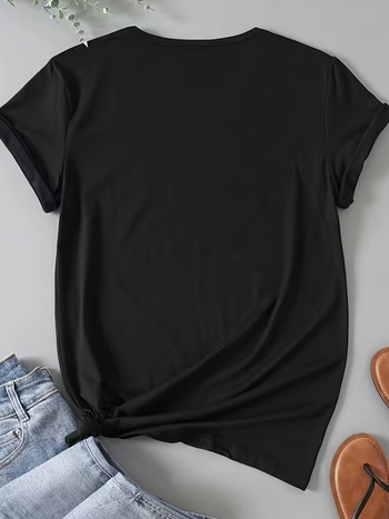 Női laza nyári rövid ujjú T‑póló pillangó és virág mintával, kerek nyak, pamut + 95% poliészter / 5% elasztán keverék, 2025 nyár