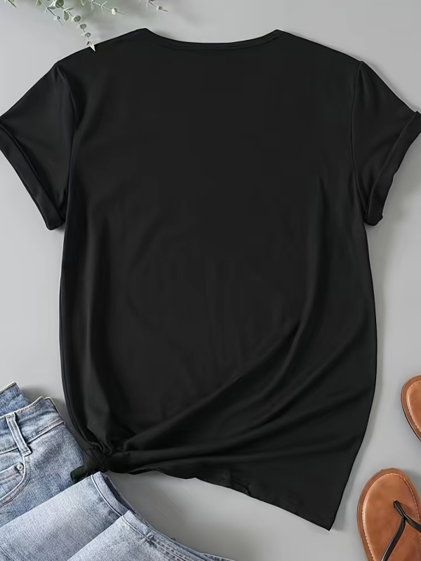 Női laza nyári rövid ujjú T‑póló pillangó és virág mintával, kerek nyak, pamut + 95% poliészter / 5% elasztán keverék, 2025 nyár