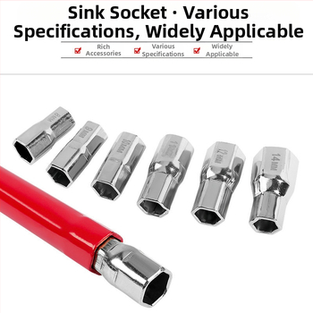 Set šróbovacích kľúčov pre drezu – Kľúč na demontáž ventilov a vodovodných rúrok; Model: Bathroom Sink Socket Wrench Set; Použitie: špeciálny kľúč pre drezu; Netto hmotnosť: 16; Rozmery: 8–28