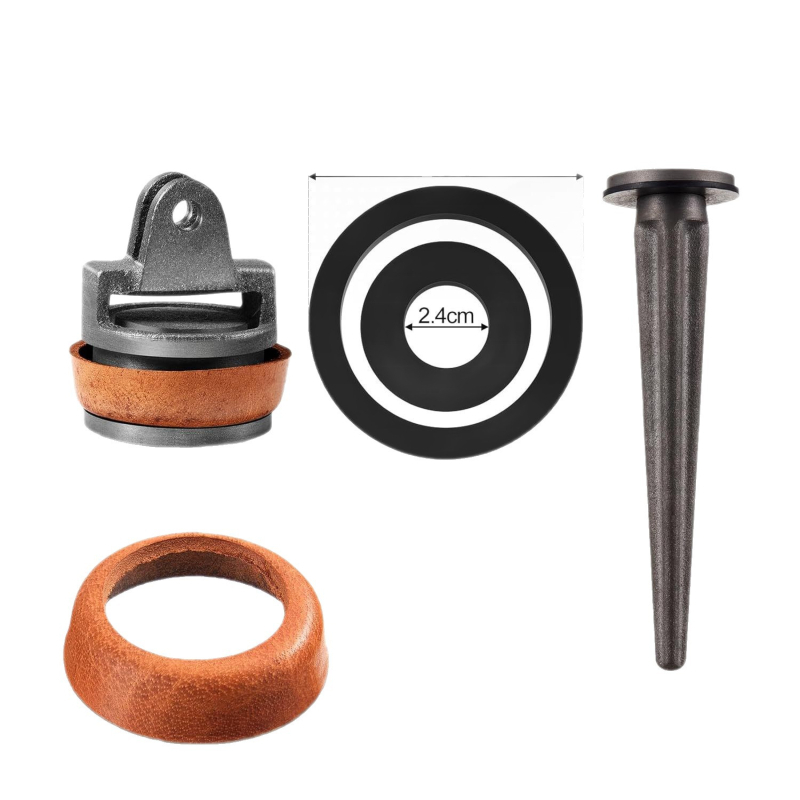 Чугунена ръчна помпа — пистон, купа от телешка кожа и гумена подложка, пълен комплект принадлежности