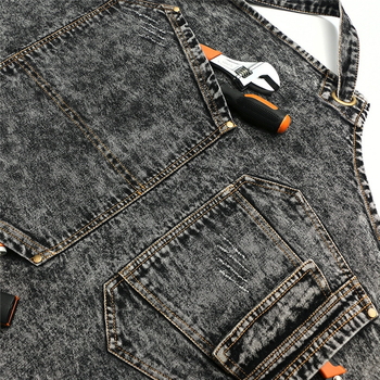 Ποδιά από πλυμένο denim, χωρίς μανίκια, για επαγγελματική χρήση, αντιβρωμική, unisex