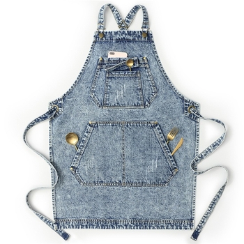 Ποδιά από πλυμένο denim, χωρίς μανίκια, για επαγγελματική χρήση, αντιβρωμική, unisex