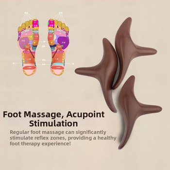 Meridijano masažuoklis su bulių rago forma, rankinė akupunktūros taškų šepetėlis ir pėdų masažas