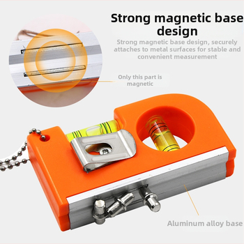 Мини нивелир с висяща верига и халка за закачане, силно магнитен, алуминиева сплав + ABS пластмаса, преносим