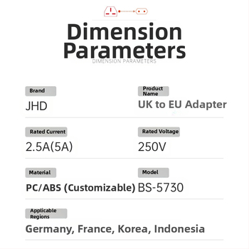 Kelioninis adapteris EU–UK, dvi kištukų lizdai, 250V, 2.5A, korpusas PC+ABS lydinys, varinis laidininkas GB, CE