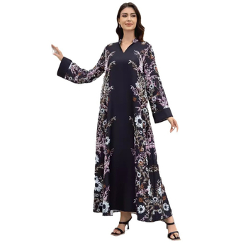 Ρόμπα jalabiya για γυναίκες με ψηφιακή εκτύπωση, πολυεστέρας, σύνθεση υφάσματος 95%+, μακριά φούστα, μακριά μανίκια