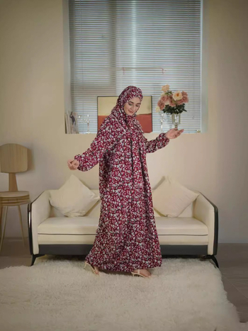 Дълга роба с флорален принт, вискозна материя (95%+), шал-яка, дълги ръкави, прав силует