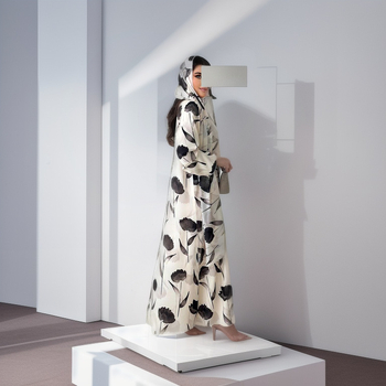 Τυπωμένη αμπάγια με μακριά μανίκια, φαρδιά γραμμή ρόμπα από πολυεστέρα (80–90% πολυεστέρα)