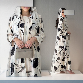 Τυπωμένη αμπάγια με μακριά μανίκια, φαρδιά γραμμή ρόμπα από πολυεστέρα (80–90% πολυεστέρα)