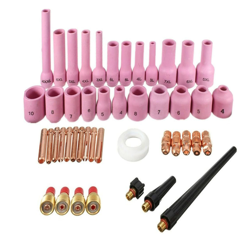 Argon ívhegesztés kiegészítők, 46 darabos készlet, kerámia fúvóka, elektróda tartó, kis csatlakozótest