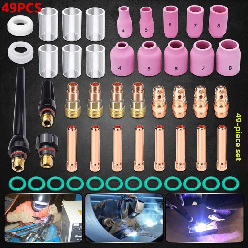 49 vnt TIG su dujų lęšiu ir torch cup komplektas, suderinamas su WP-17/18/26, argono lokinei suvirinimui