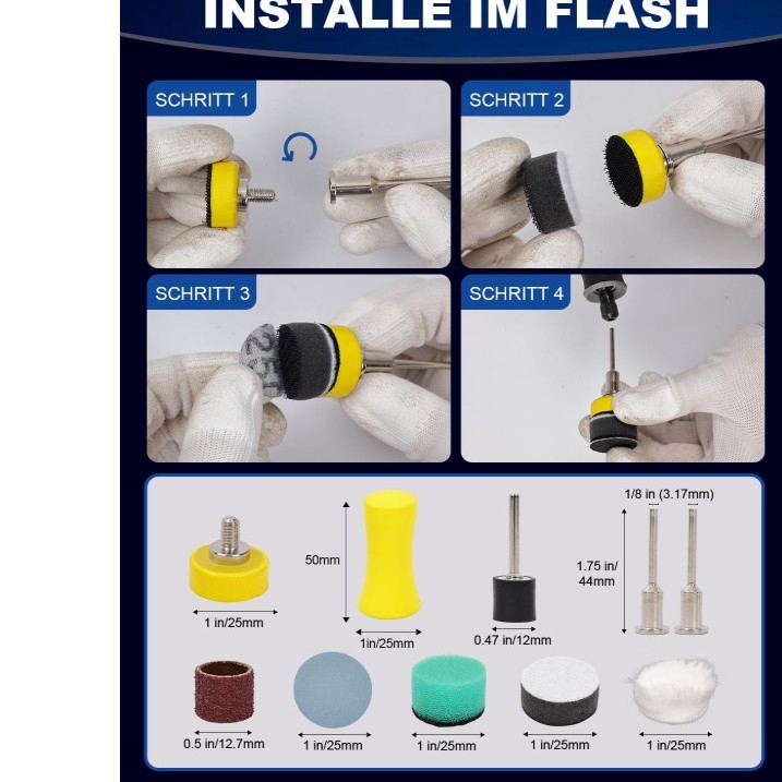 Dremel slīpēšanas disku komplekts ar Velcro (hook-and-loop), sauso un mitru slīpēšanu, Yibaida; maksimālais ātrums 1700; piemērots koksnes darbam un auto rūpniecībai; elektriskais slīpētājs