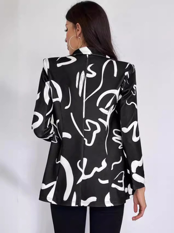 Γυναικείο μικρό κοστούμι με σχέδιο ζωγραφικής, πέτο γιακά, μεσαίο μήκος, πολυεστέρας 80–90%