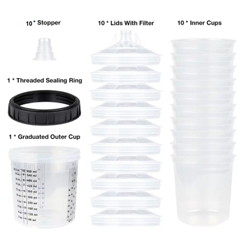 Orinis purkštuvo su beplovimo indeliu ir dažų maišymo puodelio adapteriu automobilių dažymui