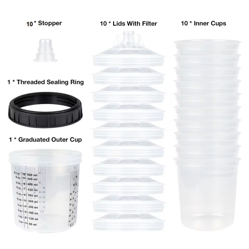 Orinis purkštuvo su beplovimo indeliu ir dažų maišymo puodelio adapteriu automobilių dažymui