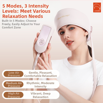 Galvos masažuoklis T-365, baterijų maitinimas, valdymas mygtuku, 3-ia sparta, galvos masažas su oro pagalvėlėmis