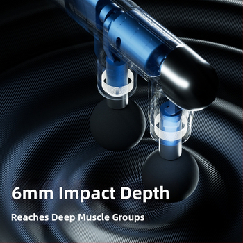 Raumenų masažo pistole su 6+ galvutėmis, įkraunama baterija 1200–2000 mAh, kompaktiška nešiojama, keli greičiai, garsas < 36 dB