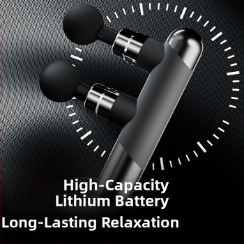 Raumenų masažo pistole su 6+ galvutėmis, įkraunama baterija 1200–2000 mAh, kompaktiška nešiojama, keli greičiai, garsas < 36 dB