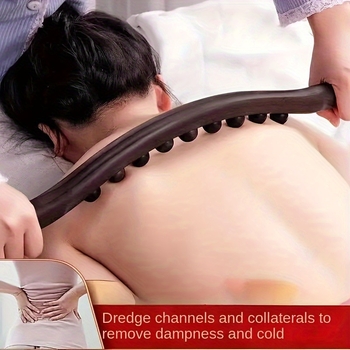 Medinė masažo lazdelė su 19 karoliukų visam kūnui – mechaninis valdymas, apvali masažo galvutė, be energijos tiekimo, besikeičiantis greitis